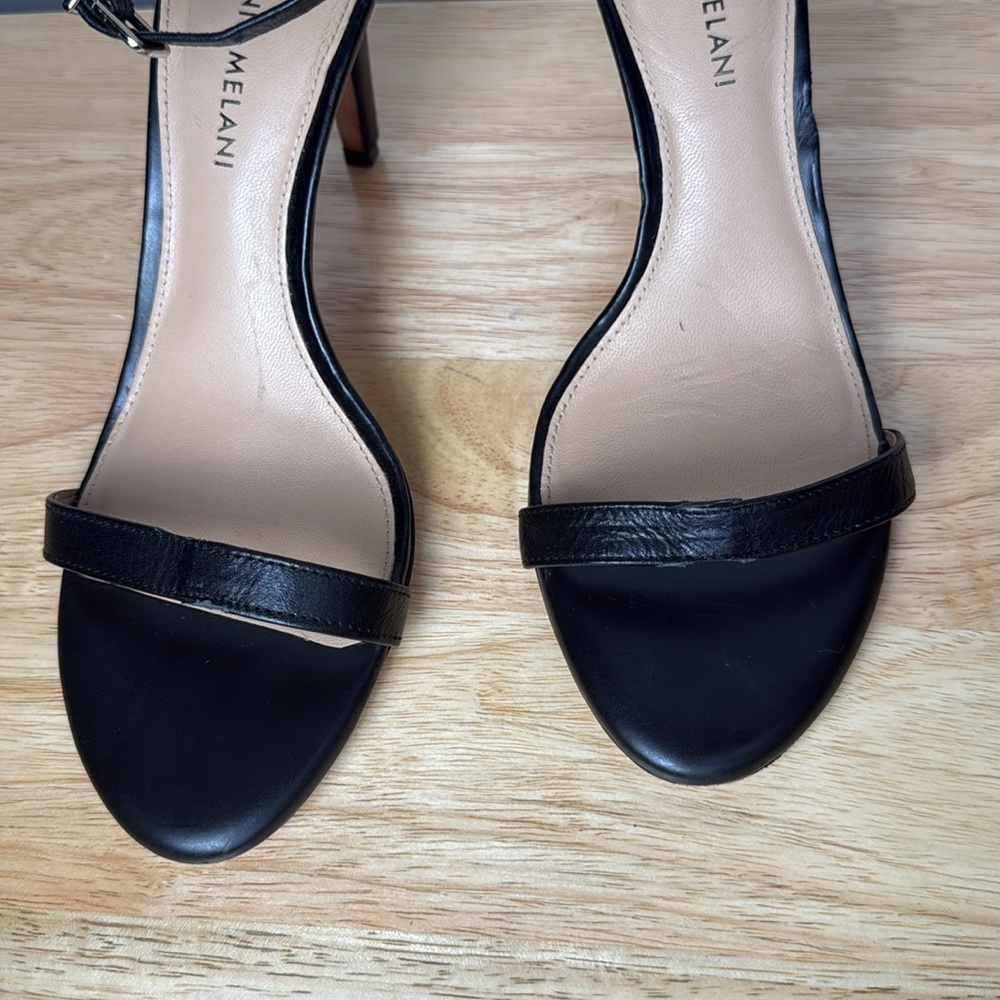 Antonio Melani Women’s Black Leather Sandal Heels Ankle Strap size 9 - Picture 4 of 6